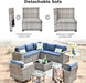 9 Pieces Patio Furniture Set, Outdoor Wicker Sectional Sofa with 2 Swivel Chairs Coffee Table, Modern Modular Deep Seat Rattan Couch Conversation Sets, Denim Blue