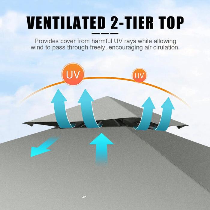 10'X10' Gazebo Canopy Tent, Assembled Style Wrought Iron Gazebo Tent with 4 Detachable Mosquito Net Sidewalls, Rainproof&Sunproof Gazebo Canopy for Tailgate, Yard, Beach