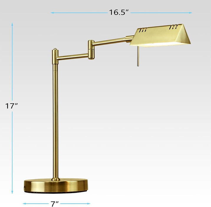 LED Pharmacy Table Lamp, Full Range Dimming, 12W LED, 360 Degree Swing Arms, Desk, Reading, Craft, Work Lamp, ETL Tested, Antique Brass (Gold)
