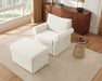 Modern Accent Chairs with Ottoman Set, Comfy Chenille Reading Armchair with Rolled Arms and Cushion Backrest, 35.8" W Single Living Room Chairs for Bedroom, Study, Apartment, Beige