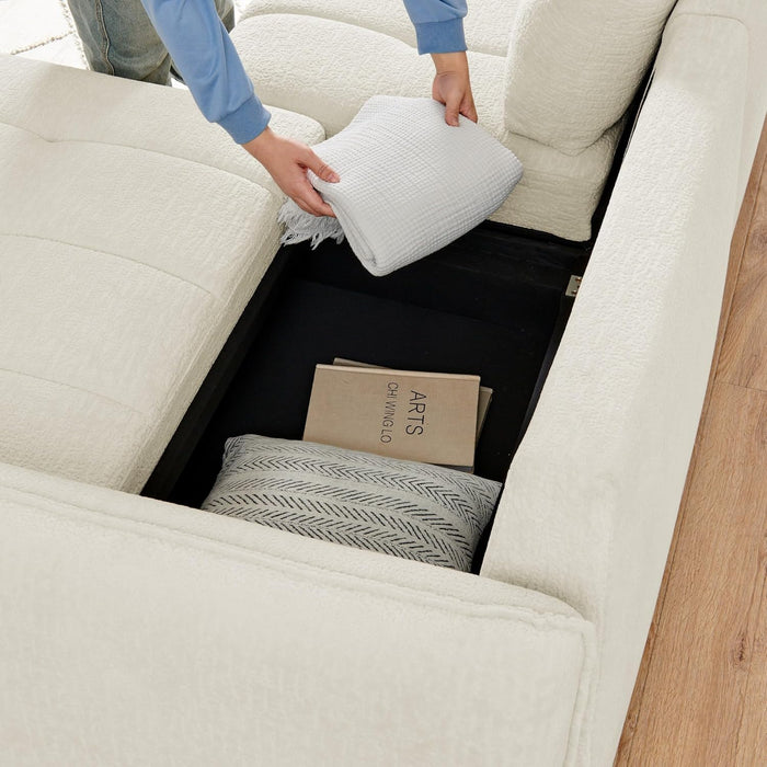 Cream Chenille Sleeper Sofa Bed With ExpandedStorage