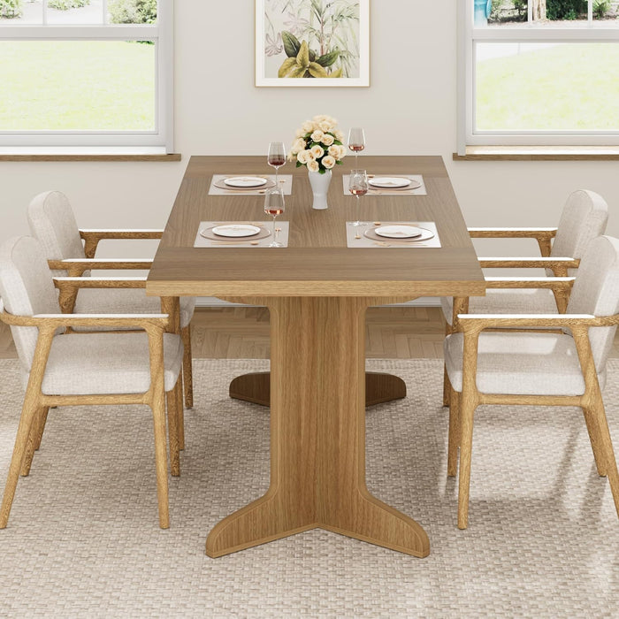 71" Large Dining Table for 6 to 8 People, Modern Dinner Table with Unique Wooden Legs, Rectangle Dining Table for Kitchen, Dining Room & Living Room, Oak