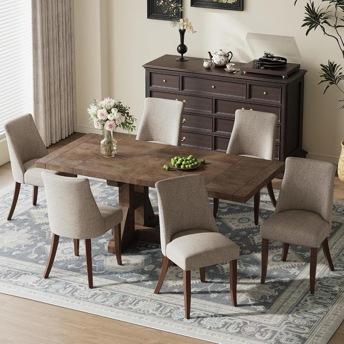 Upholstered Dining Chairs Set of 4, Mid Century Modern Kitchen Chairs with Back, Farmhouse Fabric Side Dining Room Chairs with Wood Legs for Dining Room Restaurant, Brown
