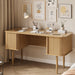 55" Modern Writing Desk with Storage, Wood Home Office Desk with Sliding Doors, Computer Desk for Home Office, Dorm, Living Room, Home Study Table, Natural