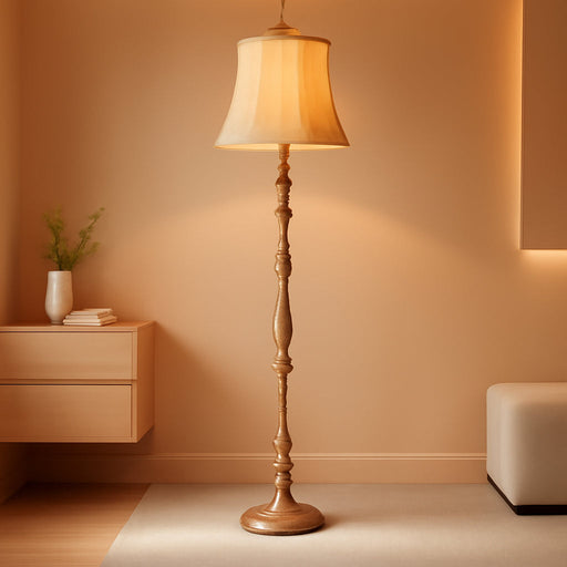 Vintage 66” Tall Floor Lamp for Living Room Bedroom, Resin Carved Standing Lamp with Faux Leather Shade, Adjustable Bulb, Rotary Switch Rustic Lamp for Home Decor (Light Brown)
