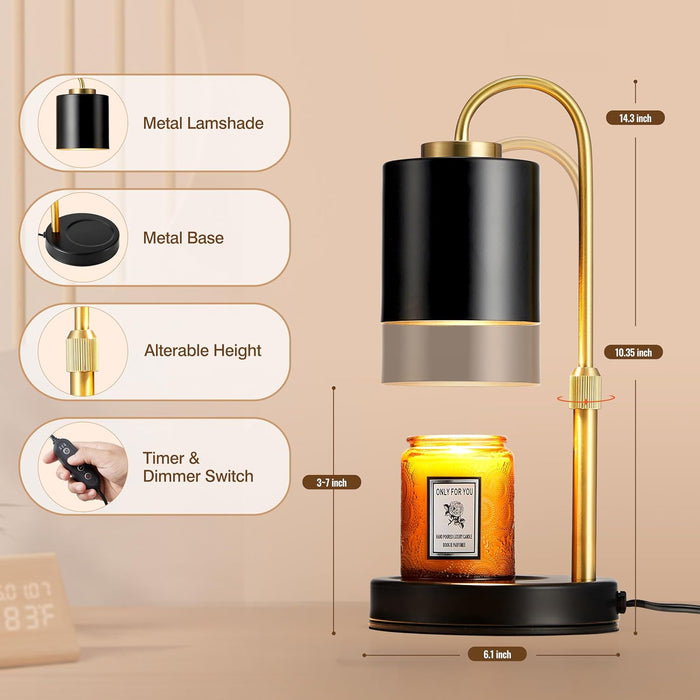 Candle Warmer Lamp with Timer & Dimmer, Height Adjustable Electric Wax Melt Warmer for Jar Candles, Gifts for Mom Home Decor, Black Gold
