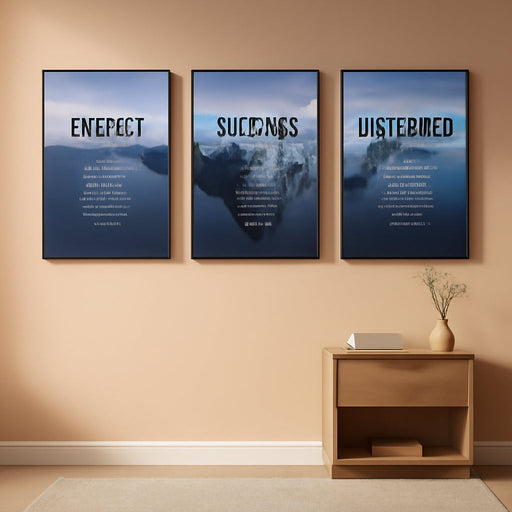Framed Motivational Wall Art for Office Decor, Set of 3 Inspirational Modern Iceberg Canvas Wall Art Prints, Navy Blue Positive Quotes Pictures for Home Office Gym Library Wall Decor, 16X24 Inch
