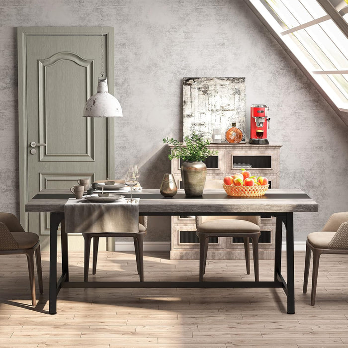 Dining Table for 8 People, 70.87-Inch Rectangular Wood Kitchen Table with Strong Metal Frame, Industrial Large Long Dining Room Table for Big Family (Gray, No Chair)