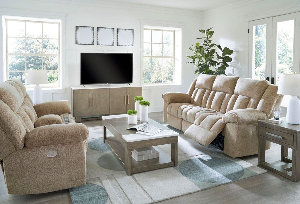 Tip-Off Classic Wall Hugger Power Reclining Sofa with Adjustable Headrest and USB Ports, Light Brown