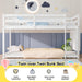 Low Bunk Bed for Kids, Floor Bunk Bed Twin over Twin with Bookshelves & Full Guardrails, Wooden Twin Bunk Bed Frame for Bedroom, Dorm, Boys, Girls, Children, Toddler (White)