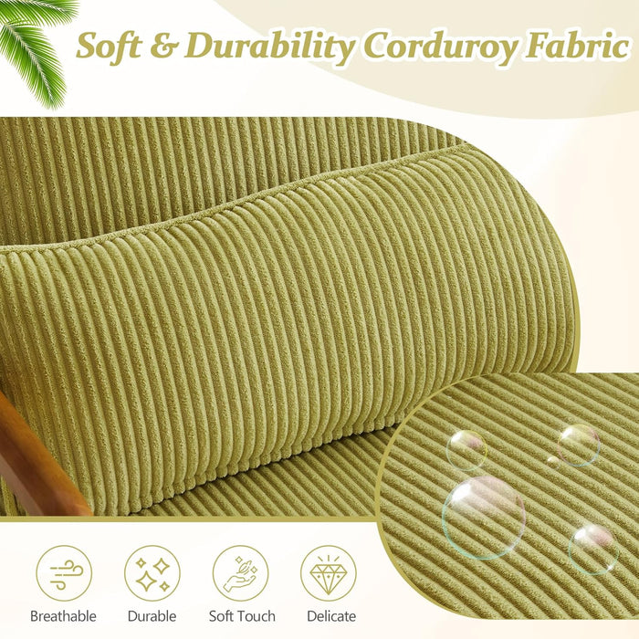 Upgraded Premium Corduroy Accent Chair,Upholstered Arm Chair,Solid Wood Comfy Reading Chair with Lumbar Pillow, Mid Century Modern Chairs for Living Room,Bedroom,Guest Room,Green