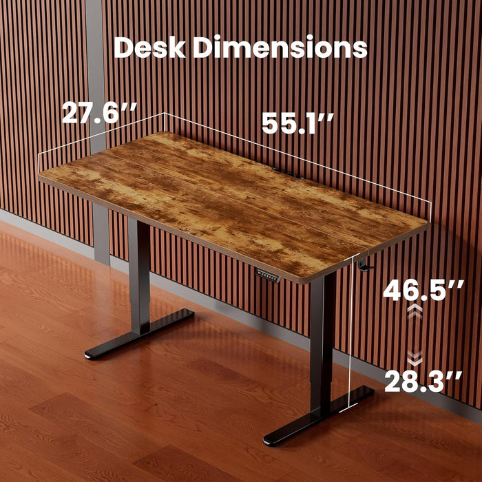 Height Adjustable Electric Standing Desk, 55 X 28 Inches Sit Stand up Desk, Memory Computer Home Office Desk, Vintage Brown