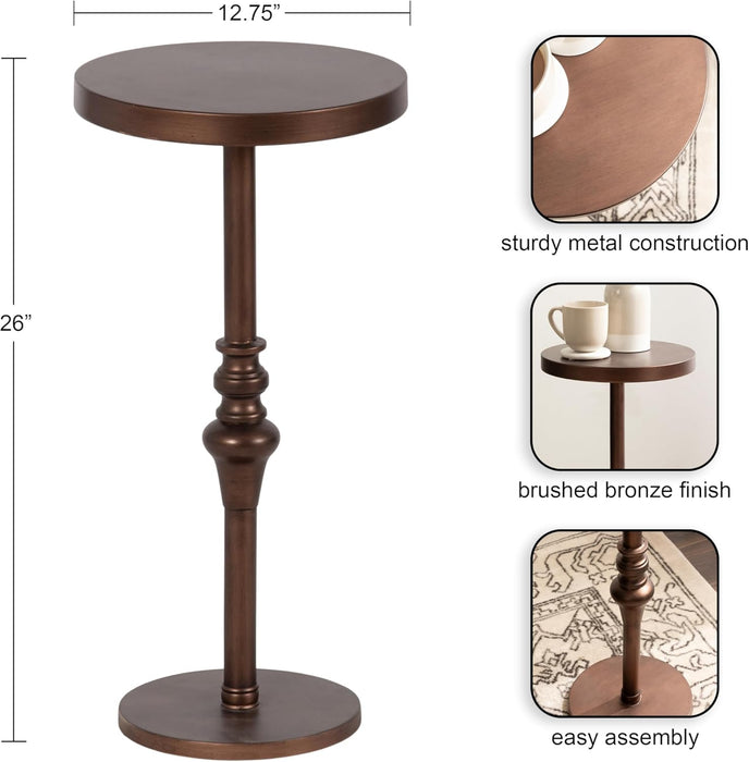 Stratton round Pedestal Drink Table; 13 X 13 X 26; Bronze; Decorative Mini Table for Use as Indoor Plant Stand or Cute Martini Table