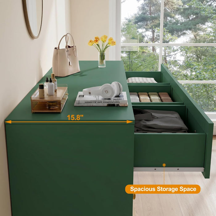 7 Drawer Dresser for Bedroom, Green Wood Chest of Drawers