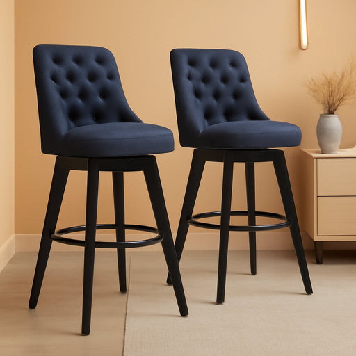 Bar Stools, 360° Swivel Upholstered Bar Stool with Back, 30" H Bar Height Barstools, Set of 2, Performance Fabric in Insignia Blue