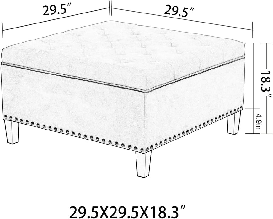 30" Large Square Storage Ottoman Bench,Tufted Upholstered Coffee Table,Oversized Ottoman with Storage for Living Room Bedroom