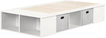 Flexible Platform Bed with Baskets Pure White, Contemporary