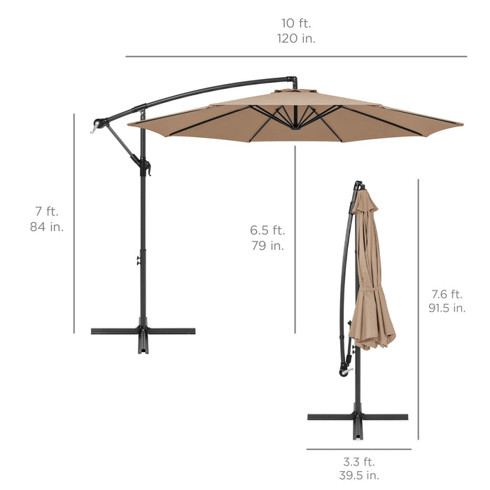 10Ft Offset Hanging Outdoor Market Patio Umbrella W/ Easy Tilt Adjustment - Tan