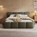 Queen Size Boucle Platform Bed with Thick Headboard and Footboard, Block Style Upholstery Grounded Bed Frame, Green