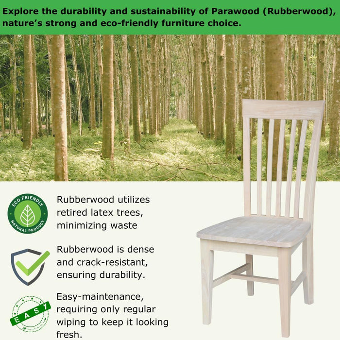 Set of 2 Tall Mission Dining Chairs Solid Parawood Sturdy and Long-Lasting, 18.1"W X 22.05"D X 40.16"H, Unfinished