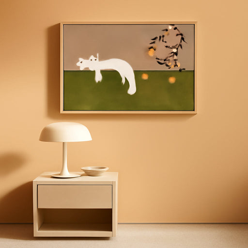 Framed Neutral and Green Wall Art for Bedroom Decor, Large Cozy Cat Canvas Painting Artwork for Room Walls, Green Picture Print for Dining Room Nursery Guest Room Hallway Wall Art Decor, 24X36 Inch