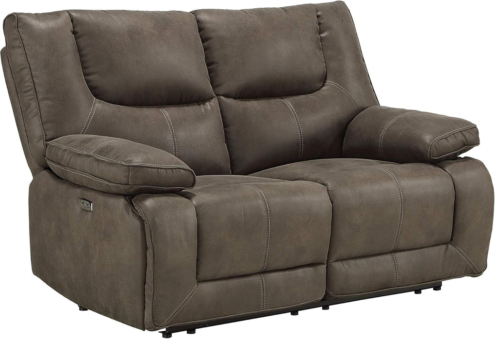 Gray Leather Reclining Loveseat with USB Charging