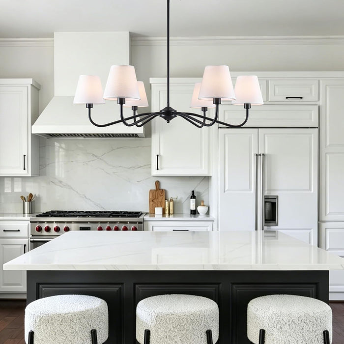 35.82In Black Modern Farmhouse Chandelier with Shades, 6-Light Large Chandelier for Living Room, Dining Room Pendant Light Fixture, Adjustable Traditional Chandelier for Kitchen Bedroom Entryway Foyer