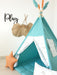 Large Kids Teepee Tent with Padded Mat , Kids Playhouse , Indoor Playzone , Rainbow Teepee Print , Turquoise Color Teepee