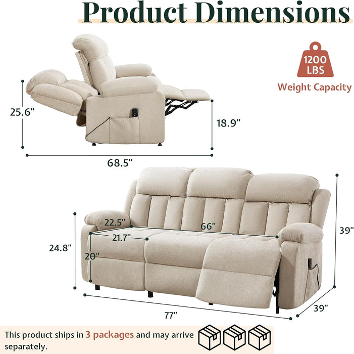 77" Power Reclining Sofa, Recliner Couch for Living Room, Beige