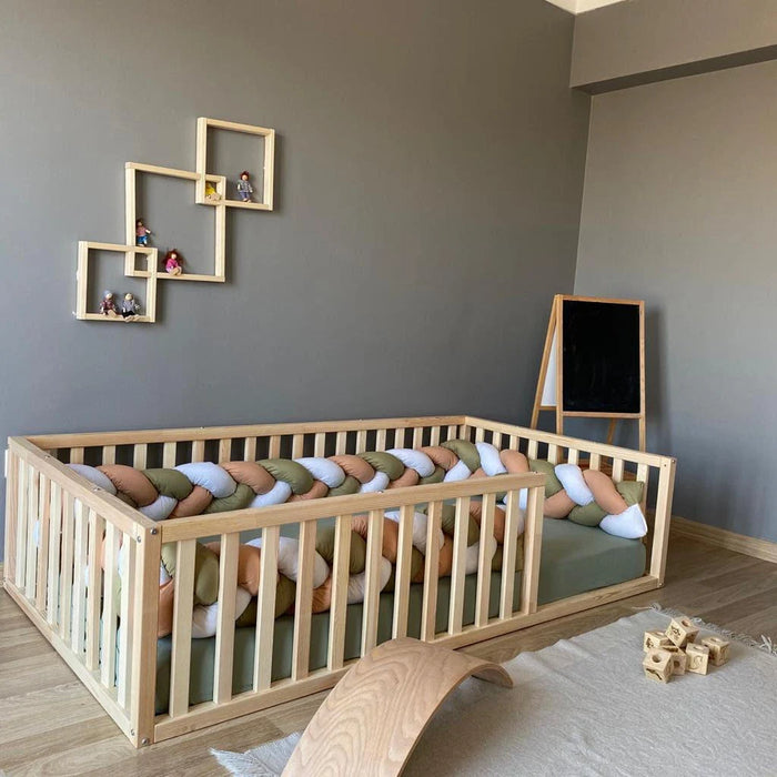 Savannah - Montessori, Toddler Floor Bed, Kids, Handmade, Children’S Furniture, Slats, Wooden, Rails, Entrance, Solid Wood, Natural