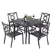 5-Piece Outdoor Dining Set with Umbrella Hole Patio Furniture Set with Stackable Armchairs and Square Table in Black