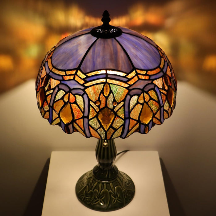 Tiffany Style Stained Glass Table Lamp 18.5 Inch - Purple Jewelry