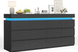 12 Drawer Dresser with LED Light, Black Modern Chest of Drawers for Bedroom,Long Dresser with Drawers for Living Room, Entryway, Hallway