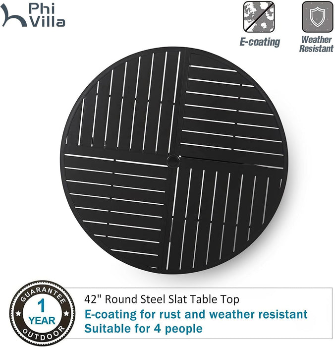 Outdoor Modern round Dining Table Set for 4 Dining Swivel Chairs Patio Furniture Set of 5, Metal Patio Circle Table with Umbrella Hole & Wrought Iron Dining Chairs with Cushion Backyard