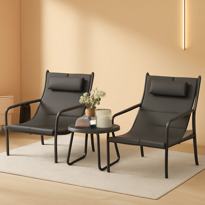 3 Piece Outdoor Bistro Set, Patio Metal Chair & Coffee Table, Breathable Seat Fabric & Cozy Headrest, Metal Conversation Set for Yard, Front Porch, Poolside (Gray)