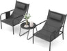 3 Piece Outdoor Bistro Set, Patio Metal Chair & Coffee Table, Breathable Seat Fabric & Cozy Headrest, Metal Conversation Set for Yard, Front Porch, Poolside (Gray)