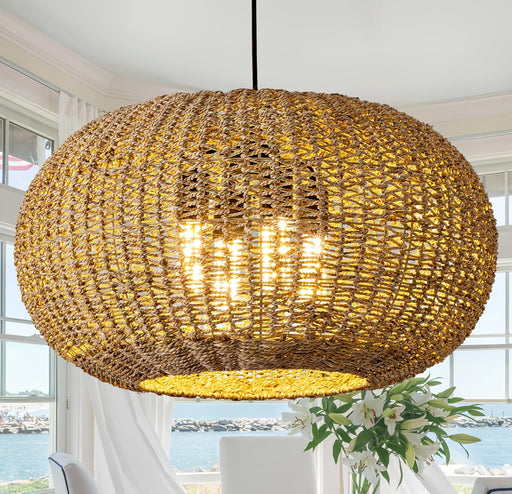 22In Rattan Chandelier Pendant Light Farmhouse Ceiling