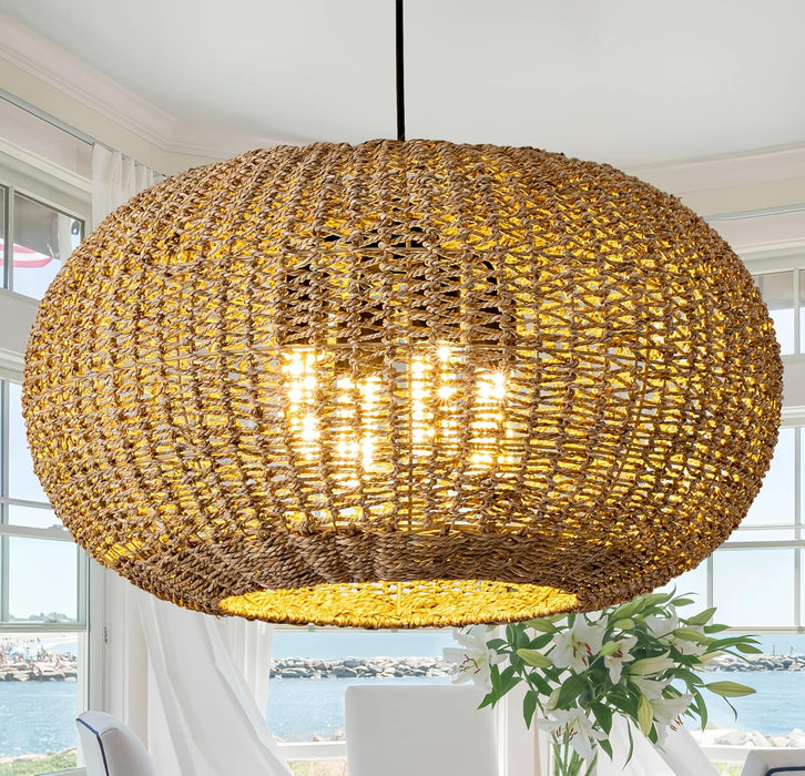 22In Rattan Chandelier Pendant Light Farmhouse Ceiling