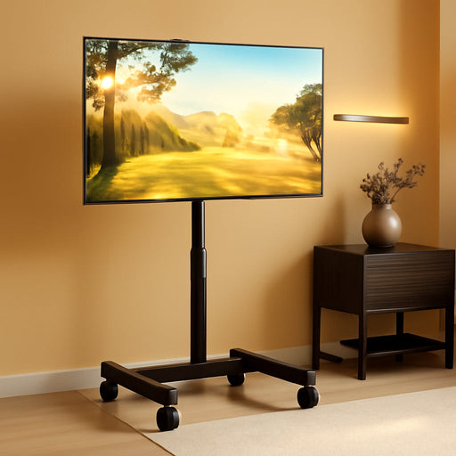 Rolling TV Stand, Mobile TV Cart for 13-50 Inch Flat Curved TV with Tilting and Rotating, Portrait to Landscape, Height Adjustable Portable TV Stand with Wheels for Home/Office/Outdoor/Mall