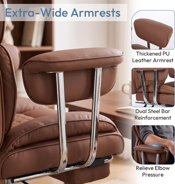 Comfortable Executive Office Chair Ergonomic Desk Chair with Footrest Brown