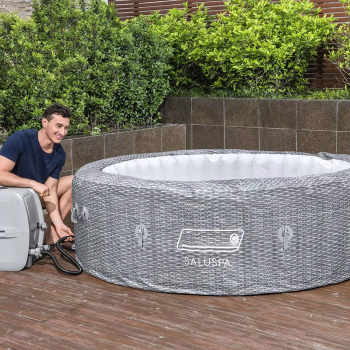 Saluspa Sicily Airjet 7 Person Inflatable Hot Tub round Portable Outdoor Spa with 180 Soothing Airjets and Insulated Cover