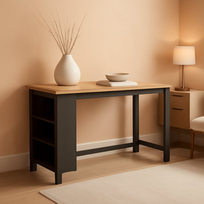 Gesthaven Contemporary Counter Height Dining Table with 3 Shelves and Trestle Base, Light Brown & Dark Brown