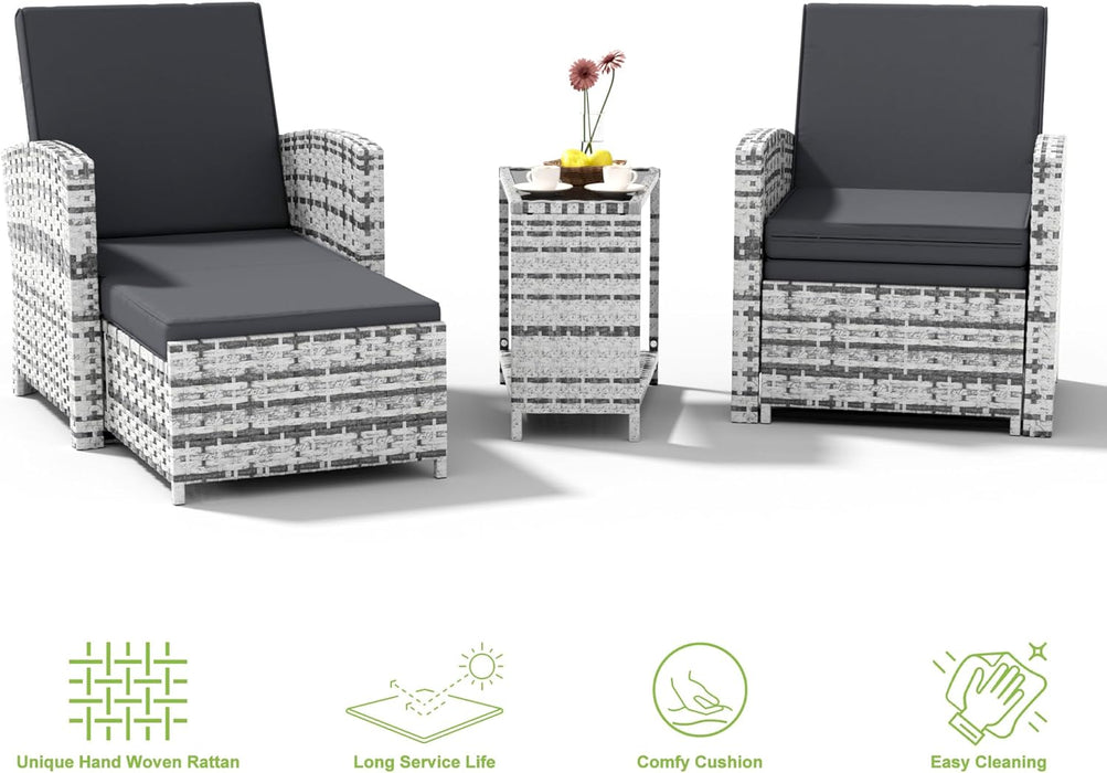 Outdoor Patio Chairs with Ottomans, 5 Piece Outdoor Patio Furniture Set, Wicker Patio Conversation Set, Outdoor Sofa with Ottoman, and Table for Porch, Garden, and Balcony, Grey