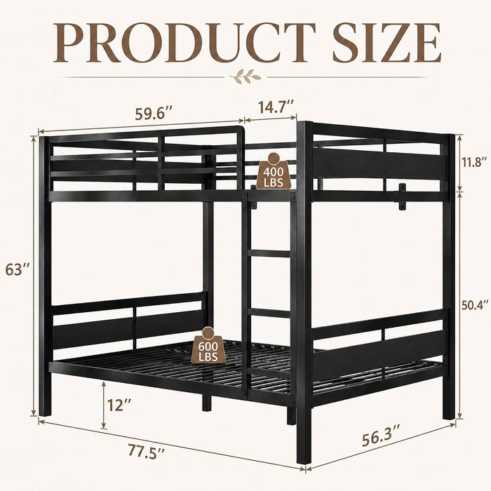 Metal Bunk Bed Full over Full with Ladder and High Guardrail, Heavy-Duty Metal Slats Support, Noise Free, No Box Spring Needed, for Kids and Juniors, Black