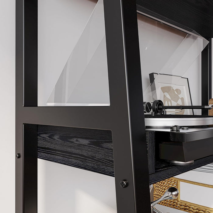 Industrial Bookshelf 5-Tier 31.5 in Wide, Bookcase Ladder Shelf, Storage Shelves Rack Shelf Unit, Accent Furniture Metal Frame, Home Office Furniture for Bathroom, Living Room