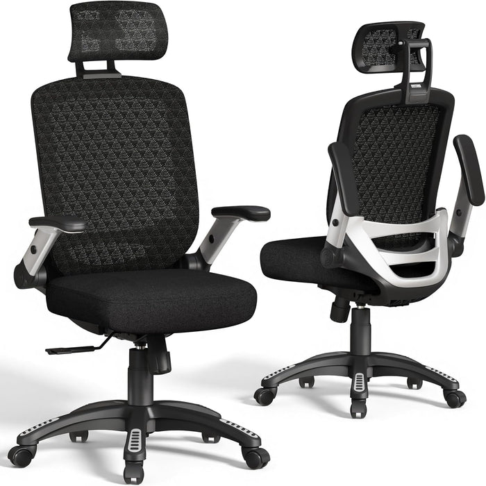 Ergonomic Office Chair, High Back Home Desk Chair with Flip-Up Arms, 3D Headrest, 90-120° Tilt and Wide Cushion Seat, Big and Tall Computer Chairs for Man Woman, Mesh Chair -Midnight Cloud