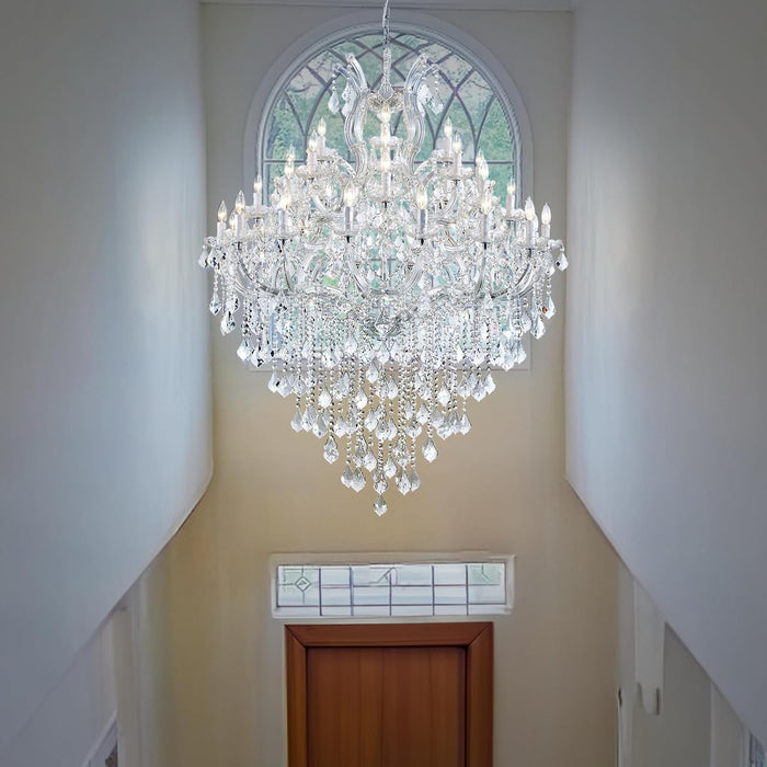 Large Modern Chandelier Light Fixtures - 36 Lights, 4 Layers Chrome Crystal Chandeliers for Hotel, Lobby, Foyer, Entrance Hall, Staircase