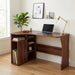 L Shaped Desk with Storage Shelves, Small Corner Desk for Small Spaces, Corner Table with 3 Tier Shelves, Home Office, Writing Study Gaming Desk, Walnut Wood