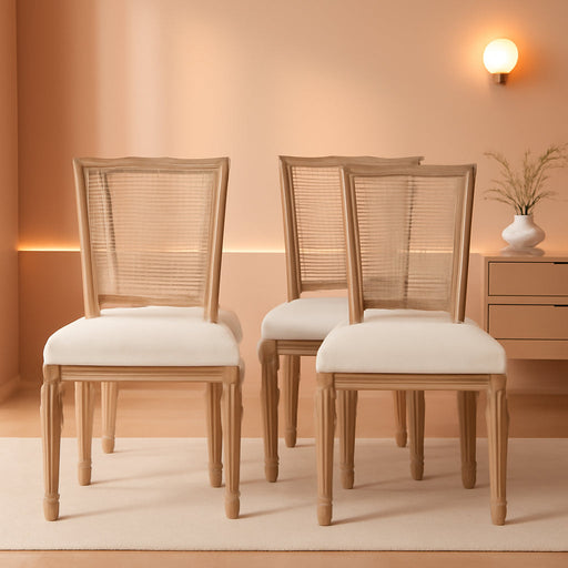 Farmhouse Dining Room Chairs Set of 4, French Dining Chairs with Square Rattan Back, Solid Wood Legs, French Bistro Chairs for Dining Room/Living Room/Kitchen/Restaurant