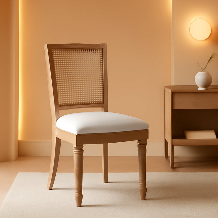 Set of 4 French Country Rattan Back Dining Chairs